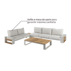 Conjunto para Jardim com Sofá e Mesa de Centro 5 Lugares Alumínio|Teca Branco|Cinza Surrey Naterial